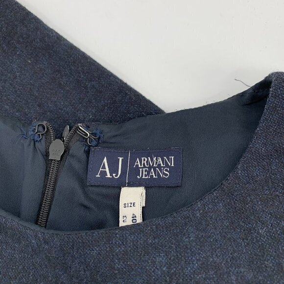 AJ Armani Jeans navy blue shift dress attached belt tweed lined zipper 4 - Picture 4 of 4